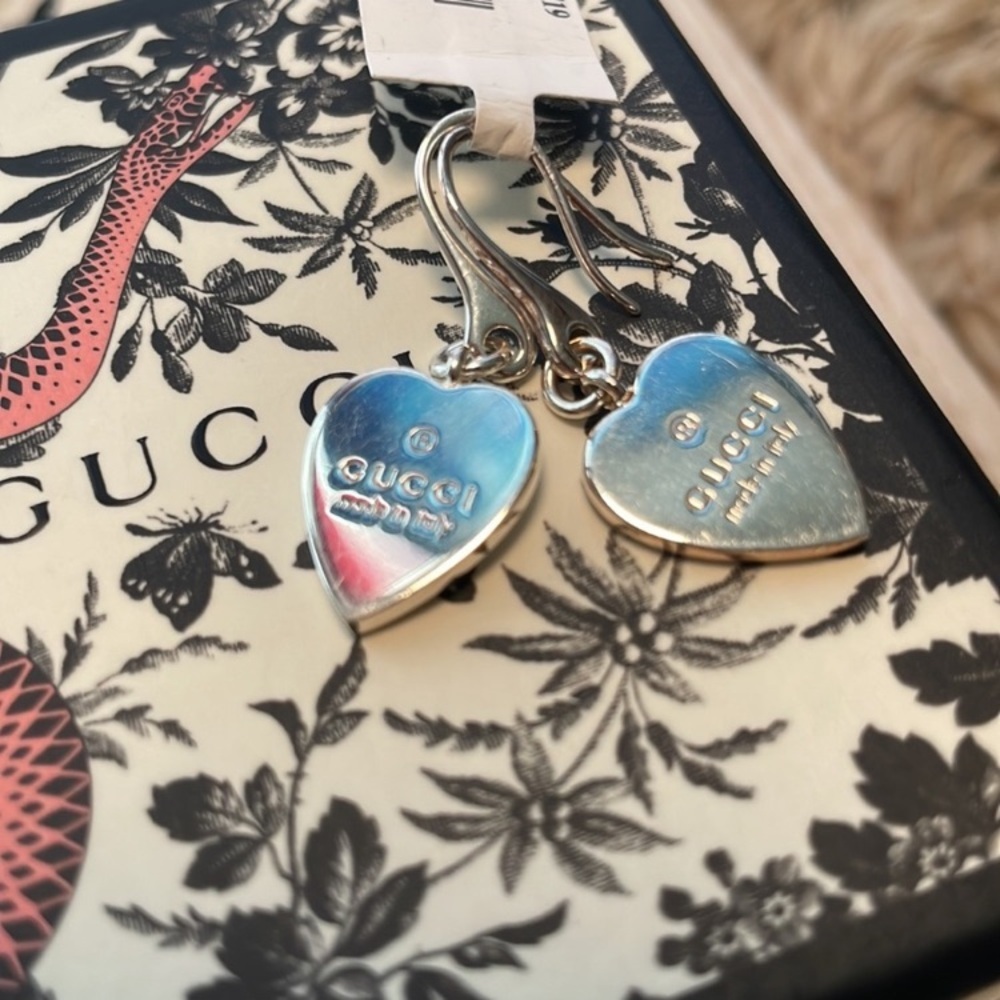 Gucci AG925 Sterling Silver Heart Drop Earrings NWT Full Inclusion - Picture 5 of 9